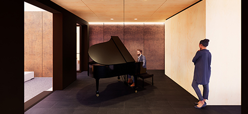 rendering of flex space with piano